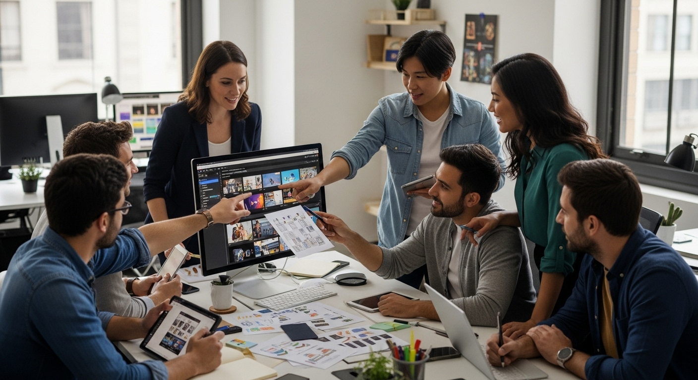 video ad inspiration, marketing teamwork, creative brainstorming