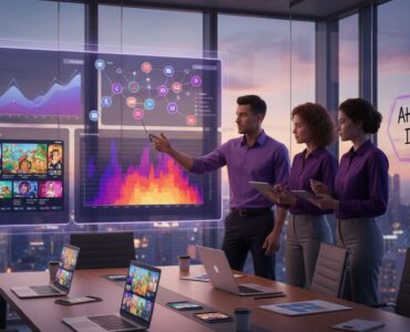 Office team analyzing mobile attribution dashboard