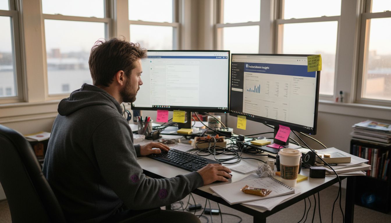 Marketer setting up Facebook ad campaigns