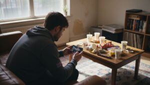 Gamer watching mobile game ad on phone