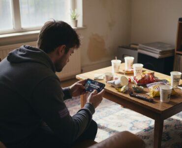 Gamer watching mobile game ad on phone