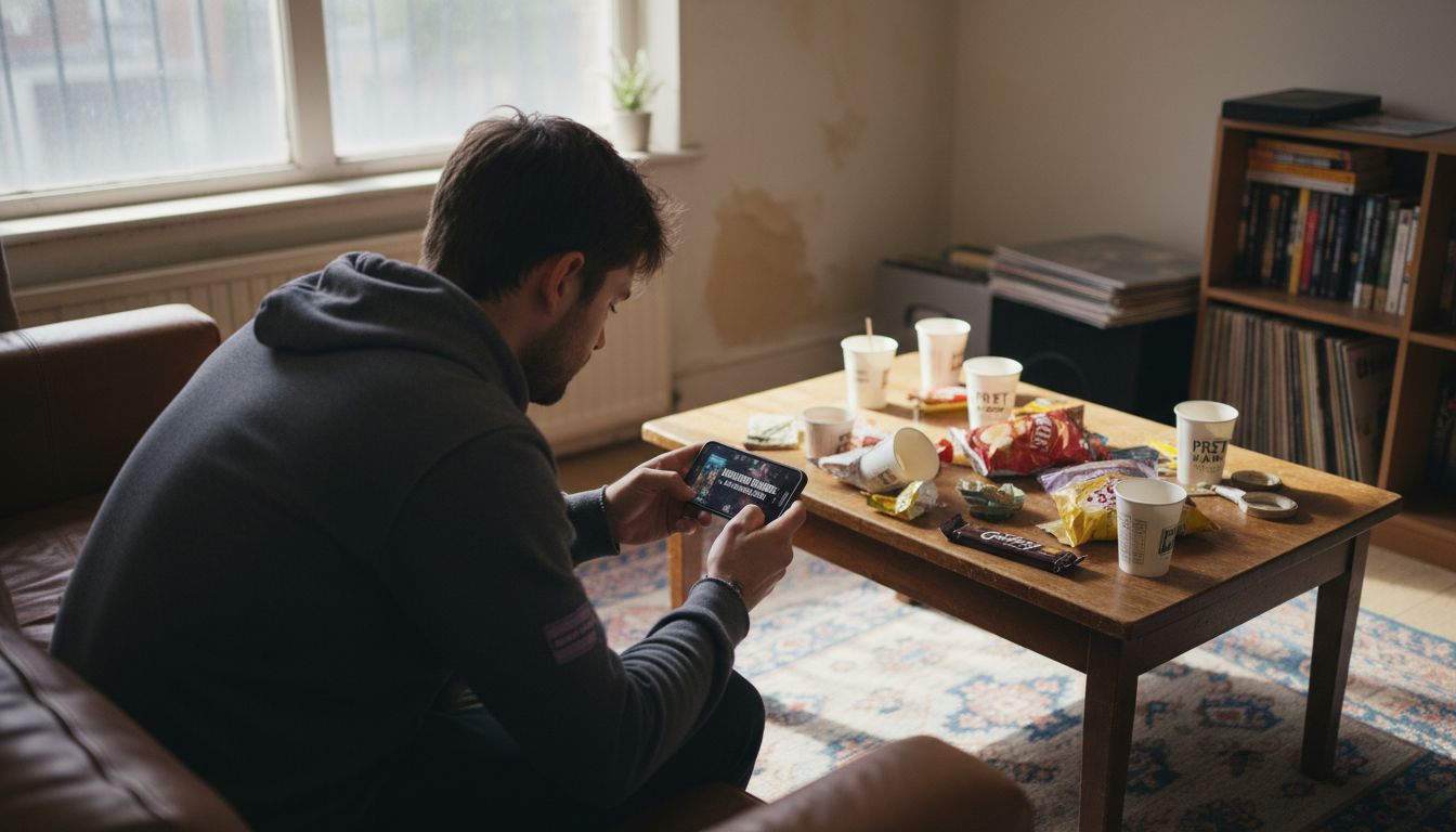 Gamer watching mobile game ad on phone