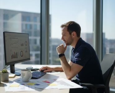 Marketing manager reviewing ad campaign data