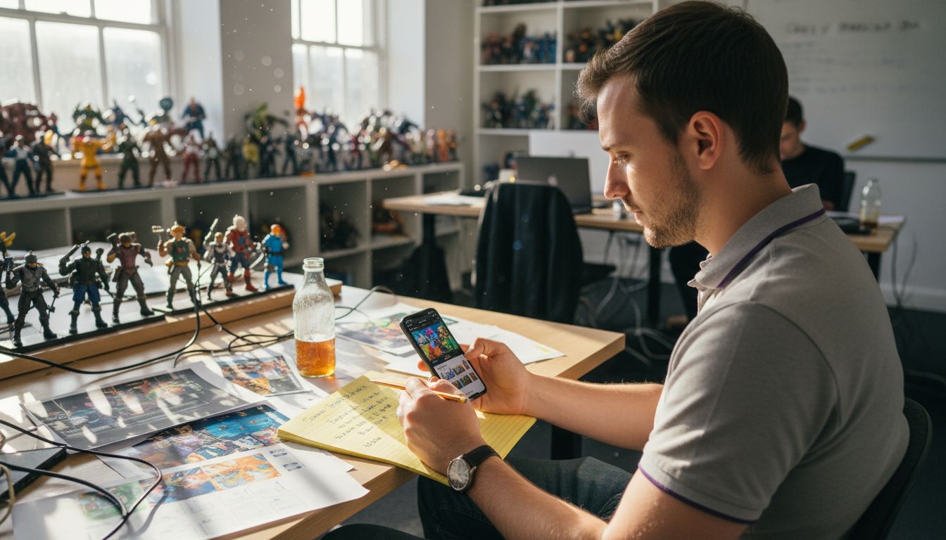 Game marketer reviewing user journey on phone