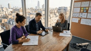 Marketing team reviewing playable ad projects