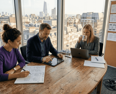 Marketing team reviewing playable ad projects