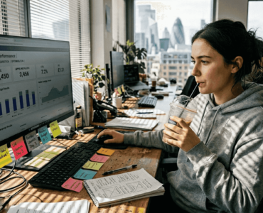 Manager reviewing playable ad test results