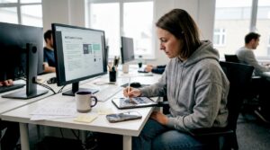 Designer building mobile game ad concepts