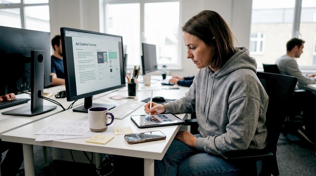 Designer building mobile game ad concepts