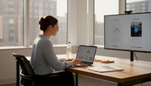 Manager reviews A/B results in office workspace