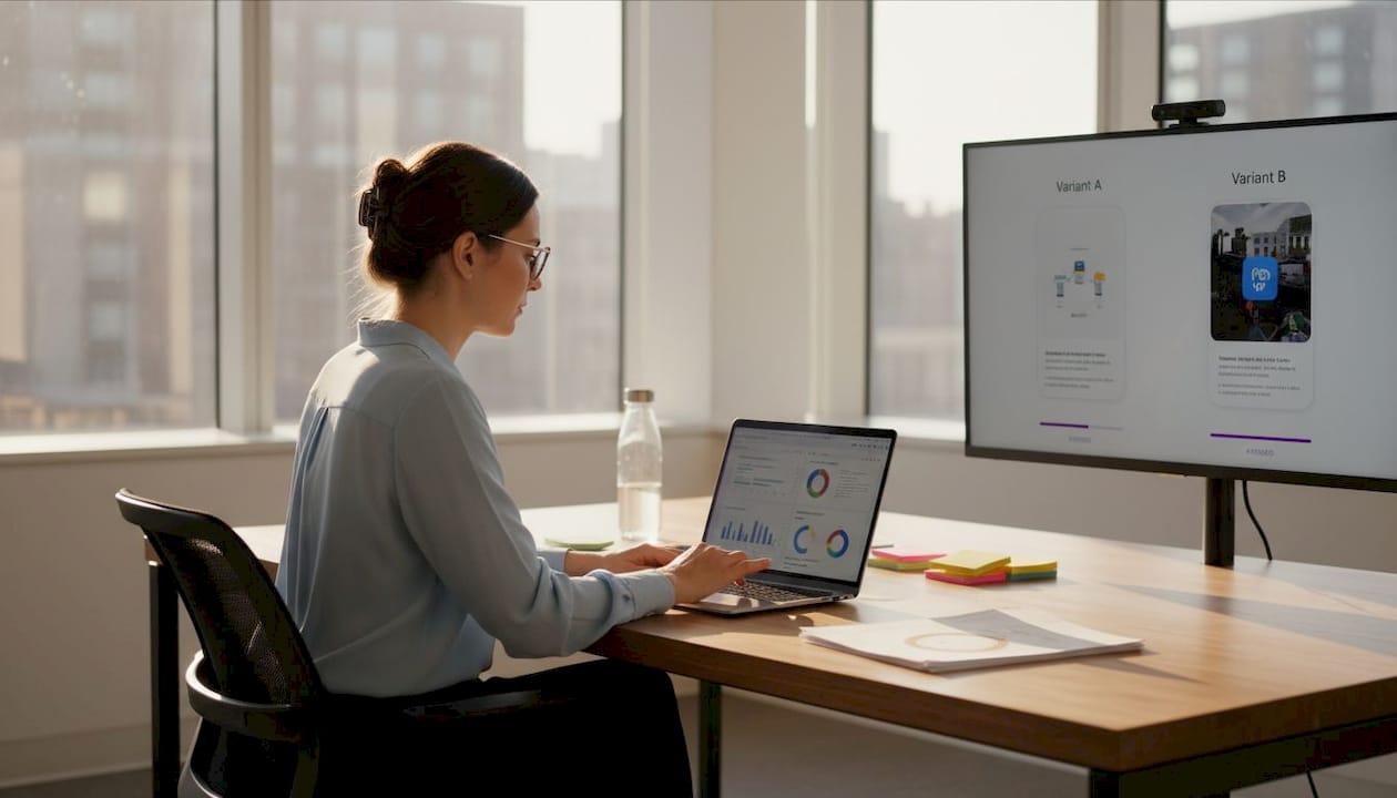 Manager reviews A/B results in office workspace
