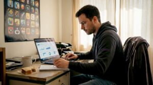 Marketer reviewing mobile game ad results