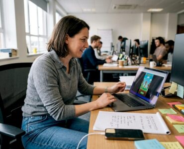 Product manager reviewing playable ad prototype