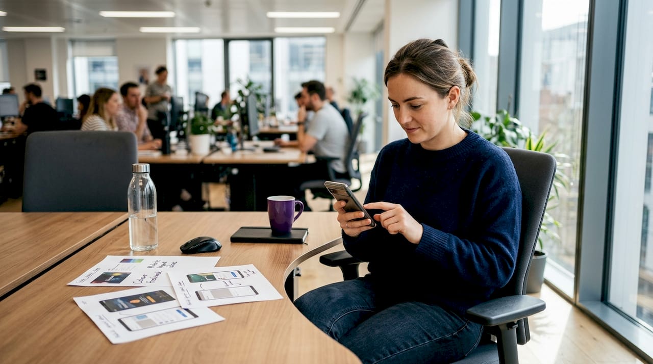 User testing interactive ad at workspace