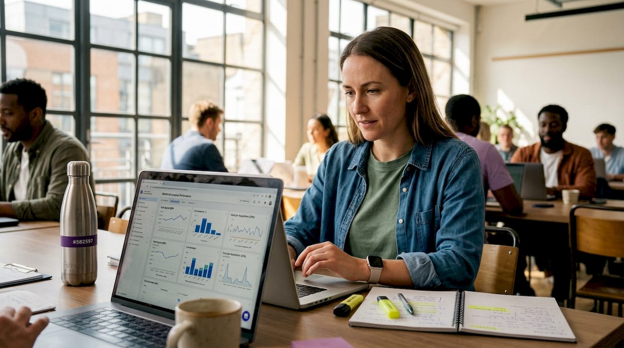 Analyst reviewing mobile ad funnel performance