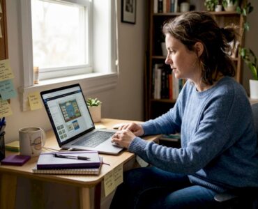 Marketer creating playable ad in home office