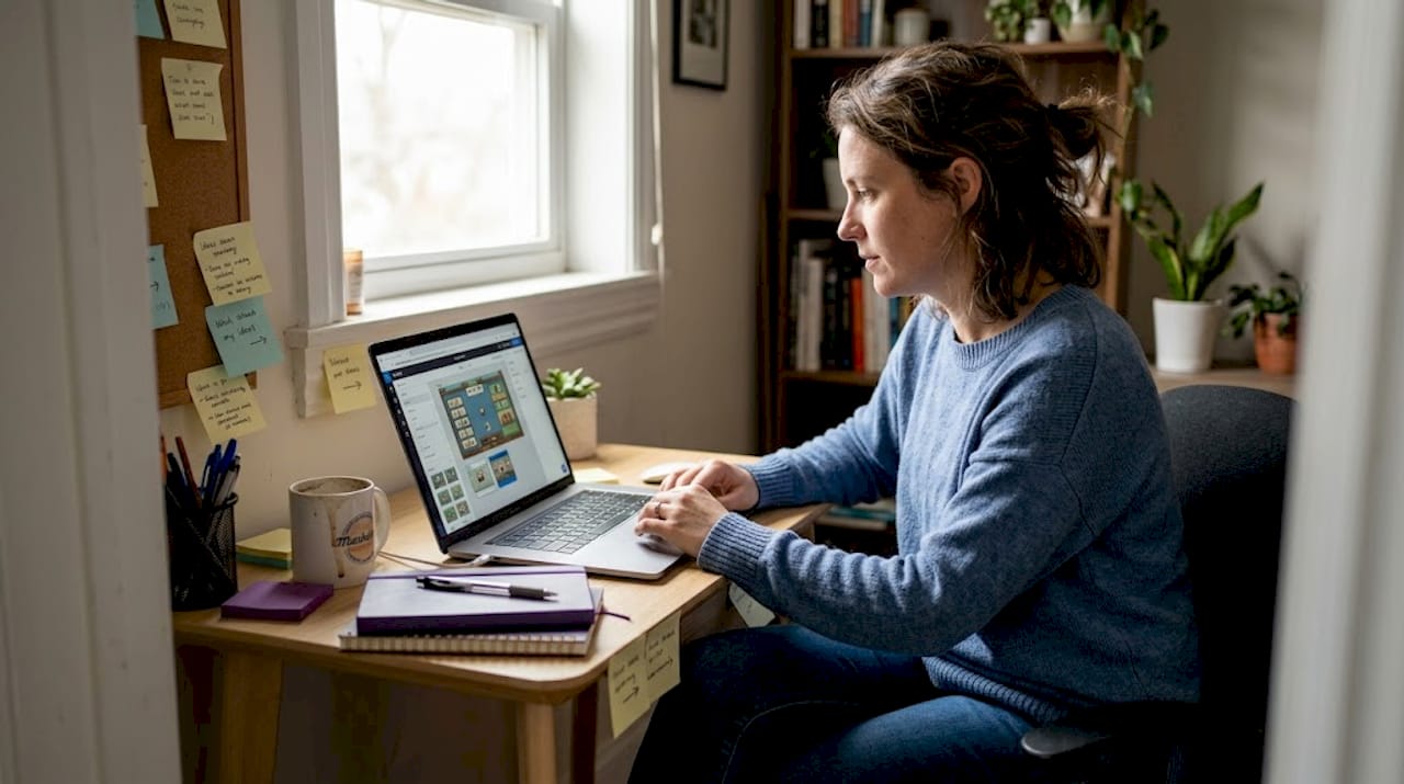 Marketer creating playable ad in home office