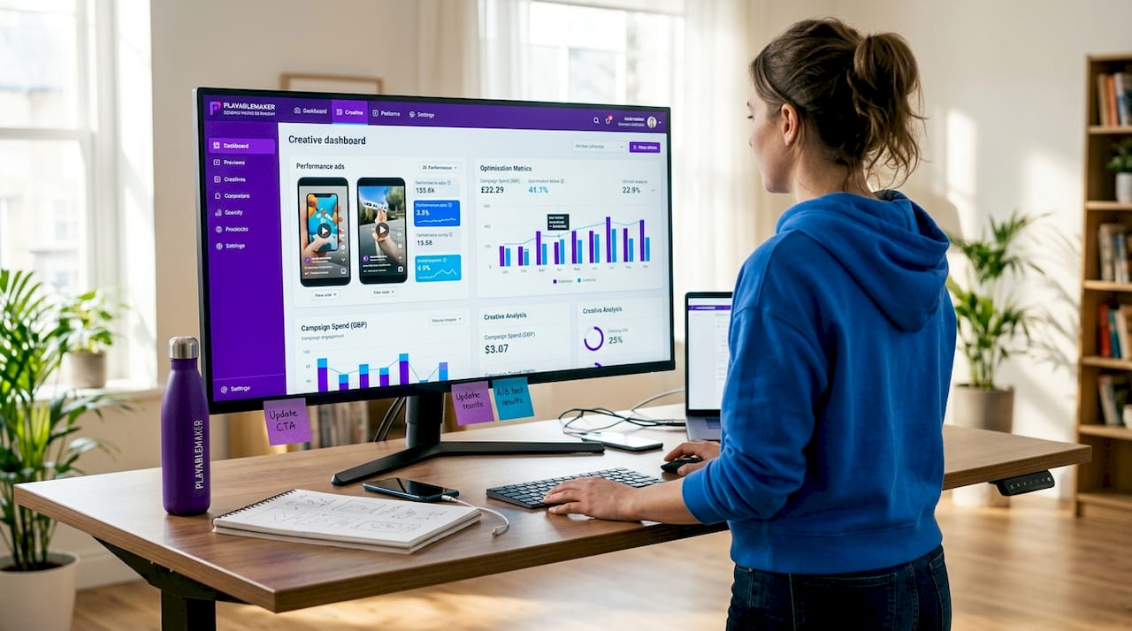 Marketer reviews ad creative dashboard for mobile games
