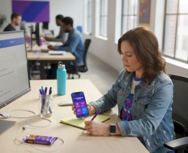Marketer reviews mobile ads on smartphone