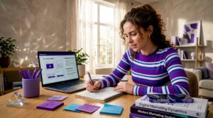 Marketer brainstorming playable ad content at desk