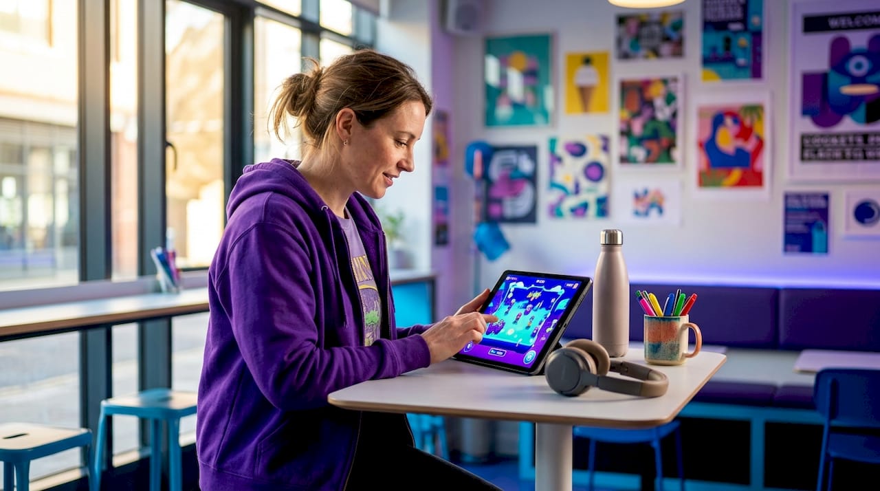 Marketer reviewing playable ad on tablet