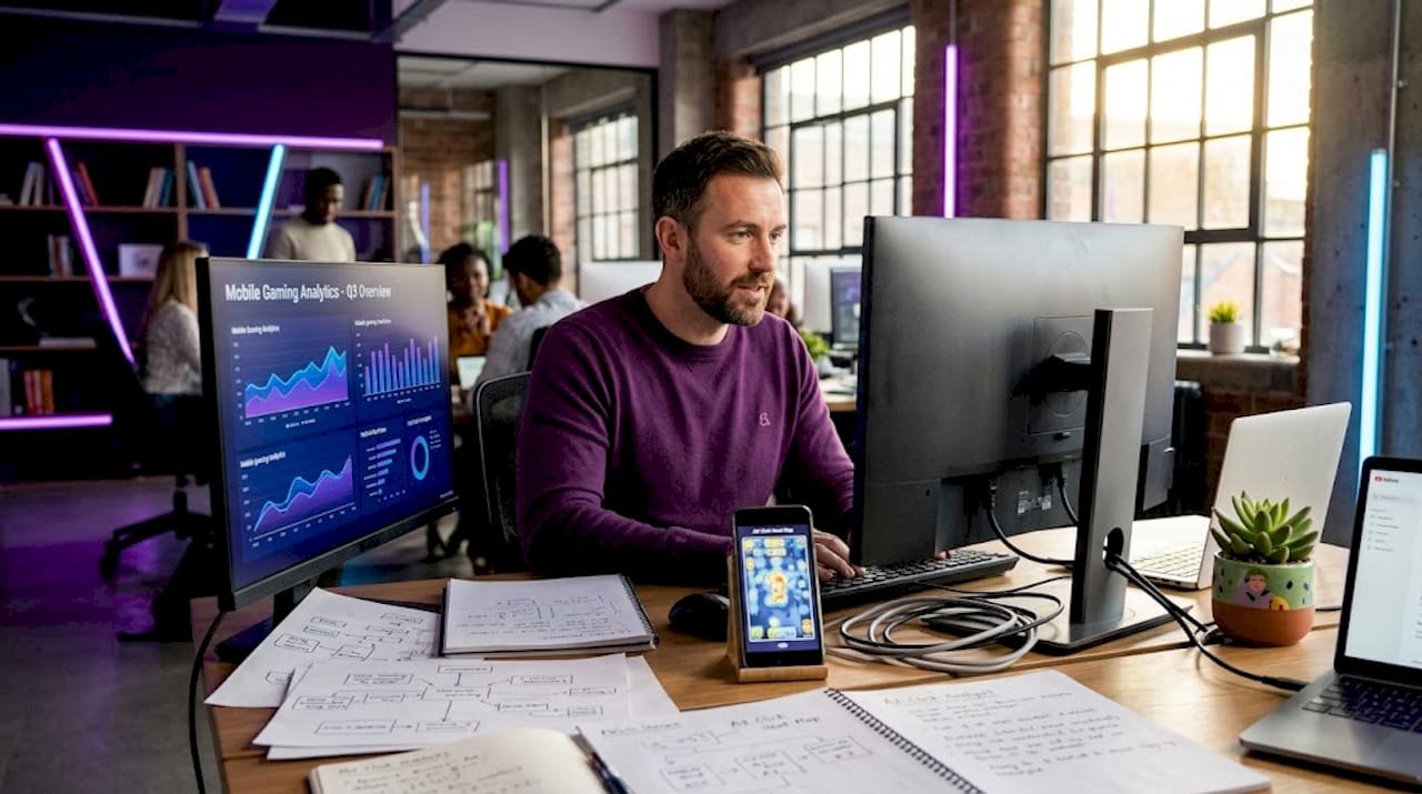 Manager reviewing mobile ad fraud analytics