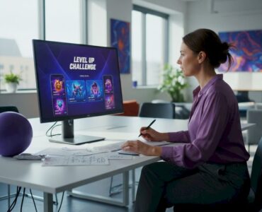 Marketer reviewing mobile game ad creatives