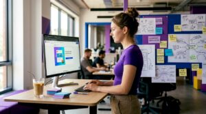 Ad designer tests landing page UI in office