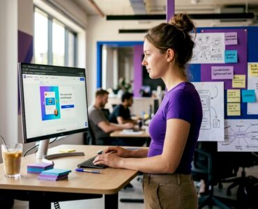Ad designer tests landing page UI in office