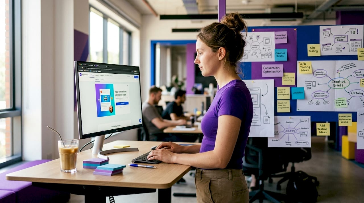 Ad designer tests landing page UI in office