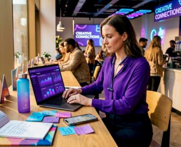 Marketer reviewing ad fraud analytics in office