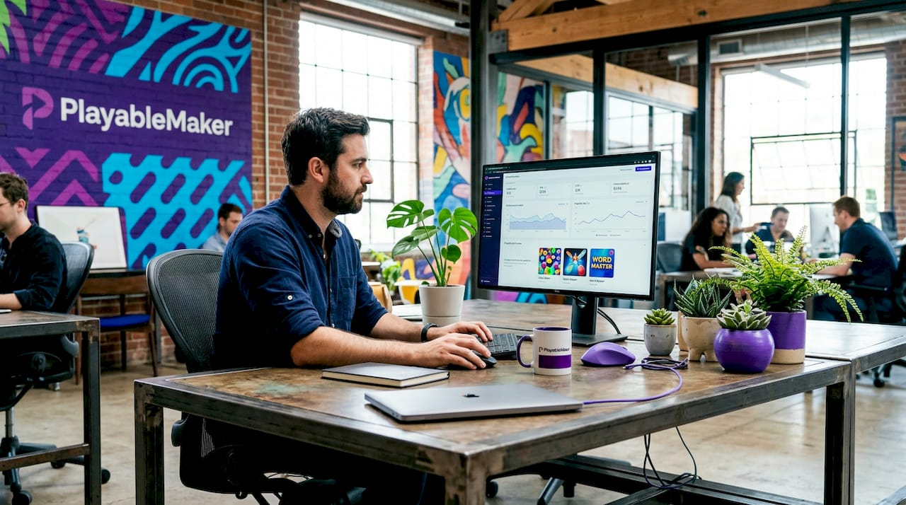 User acquisition specialist analyzing playable ads