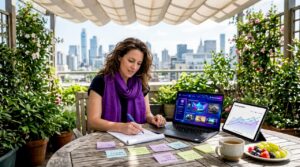 Marketer sketching game ideas in coworking space