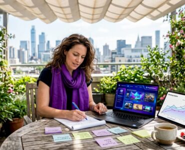 Marketer sketching game ideas in coworking space