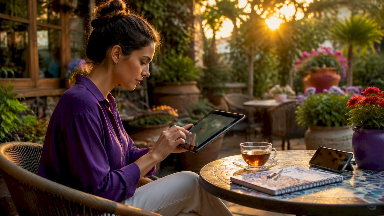Marketer analyzing digital ad user journey at desk