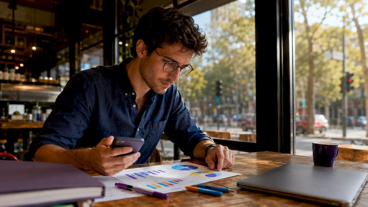 Professional reviewing mobile ad campaign report
