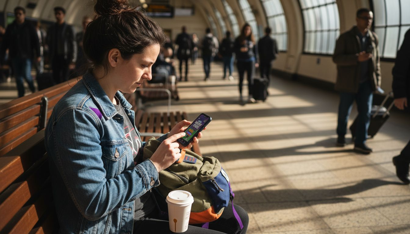 Woman playing interactive ad on phone