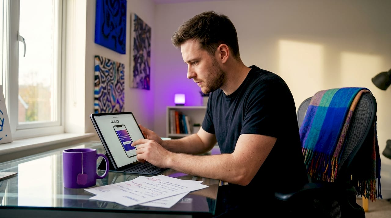Marketer testing ads with AI tools at home